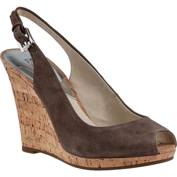 NEW Michael Kors Women Keegan Sling DK Cement Dress Peep Toe Platform Wedge Heel